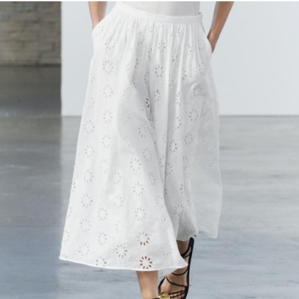 Zara Embroidered 100% Cotton Midi Skirt - Picture 6 of 6